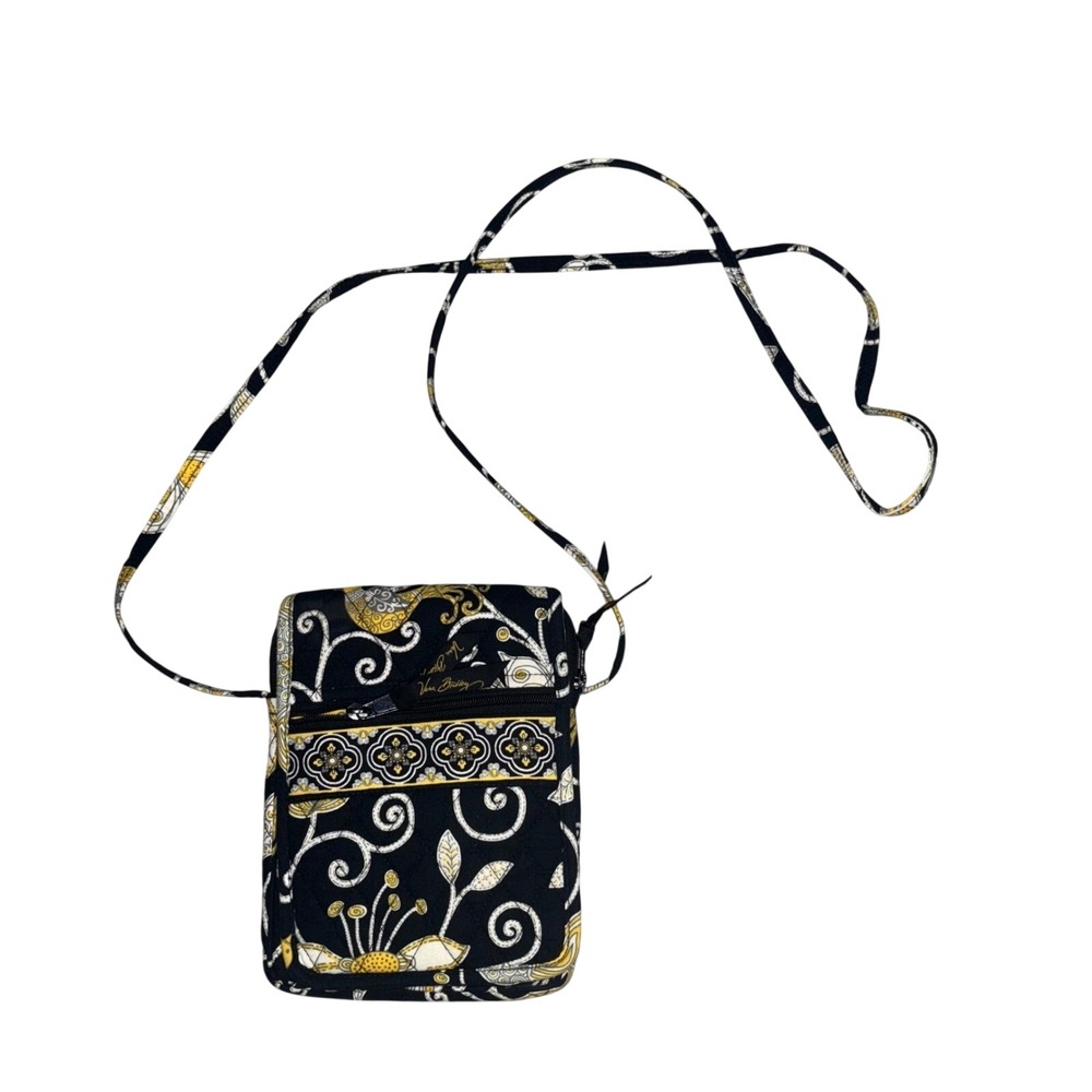 Vera Bradley Quilted Mini Crossbody Bag Black with Yellow Bird Pattern- EUC‎